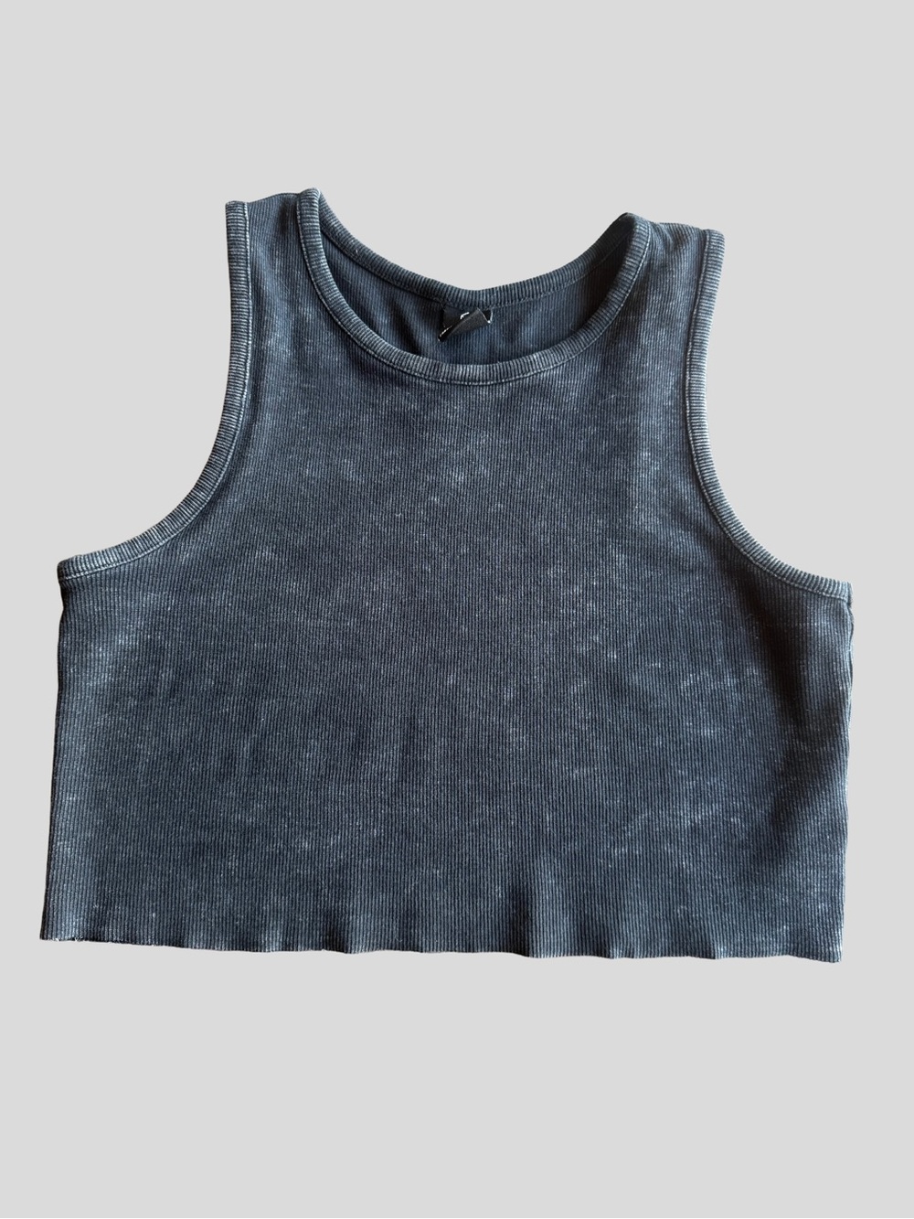 Stretchy Ribbed Knit Cropped Tank Top in Washed Charcoal